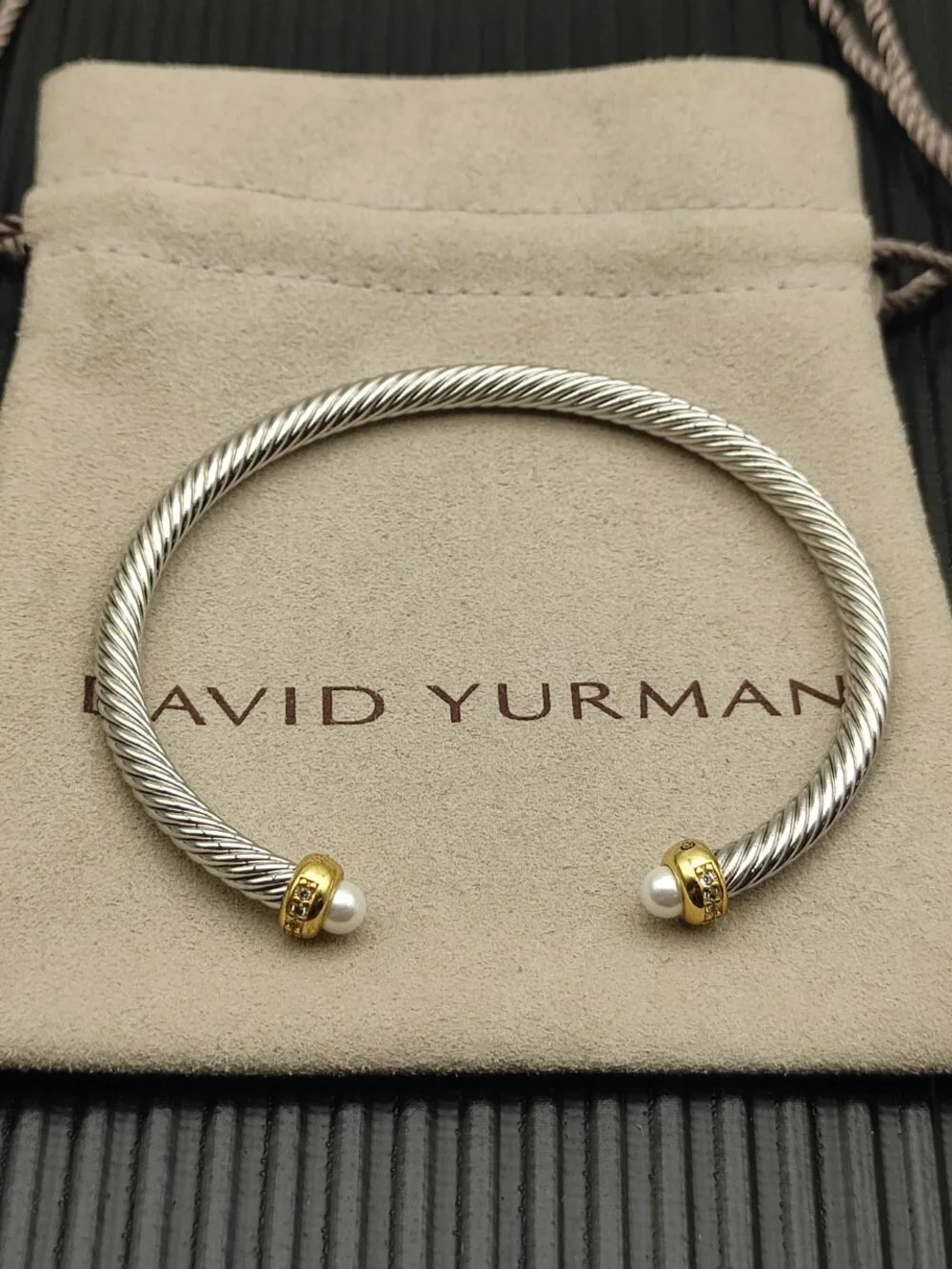 David Yurman Cable Classic Pearl Gold Two Tone Cuff Bracelet